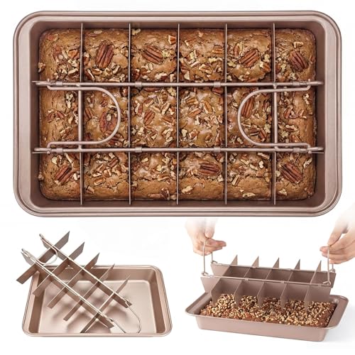 Dexpally Brownie Tin Brownie Pan Brownie Tin with Dividers 18-Cavity Non Stick Brownie Tray for Oven Baking Bread Precut Brownie Tray for Professional Slices Oven Baking Roasting 31x20x4cm