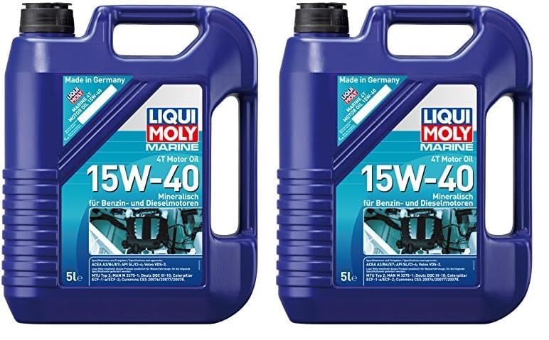 LIQUI MOLY Marine 4T Motor Oil 15W-40 | 5 L | Boot mineralisches Motoröl | Art.-Nr.: 25016, farblos (Packung mit 2)
