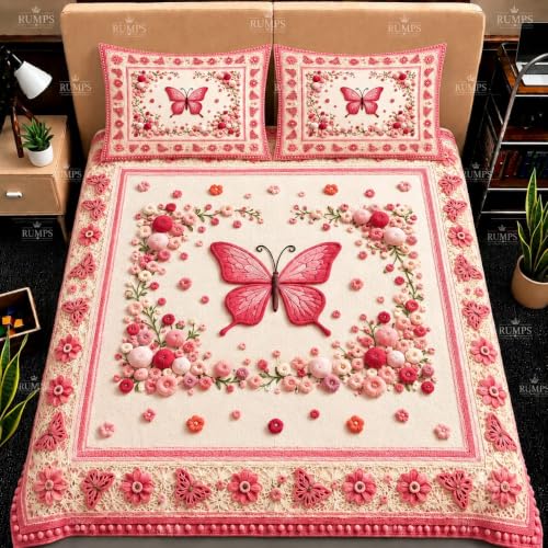 Image of RUMPS 3D Digital Printed Double Bedsheet Flat | Premium Knitted Cotton MicroFabric 90x100 Inch Bed Sheet with 2 Pillow Covers, Cute Cartoon Blue Bird (11D Digital 61)