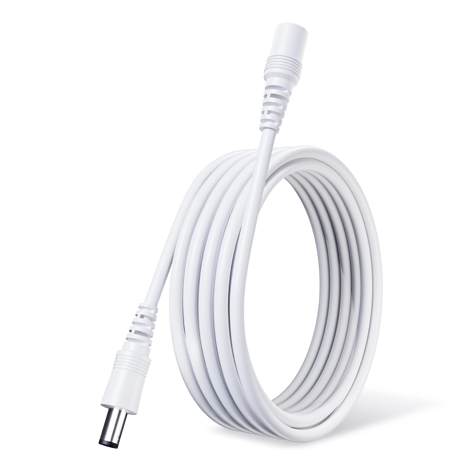2PCS 16.4FT/5M Pure Copper Power Extension Cable, 5.5mm x 2.1mm Female to Male, DC 12V Power Extension Cord for Security Camera CCTV IP, Router, LED Strip, DC Power Supply Adapter and More-White