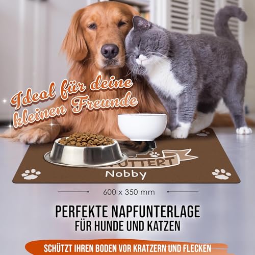 PR Print Royal Napfunterlage mit Foto & Name selbst gestalten - Hier futtert - Futtermatte für Hunde & Katzen - Personalisierte Geschenkidee, Waschbar | 60 x 35 cm, rutschfest
