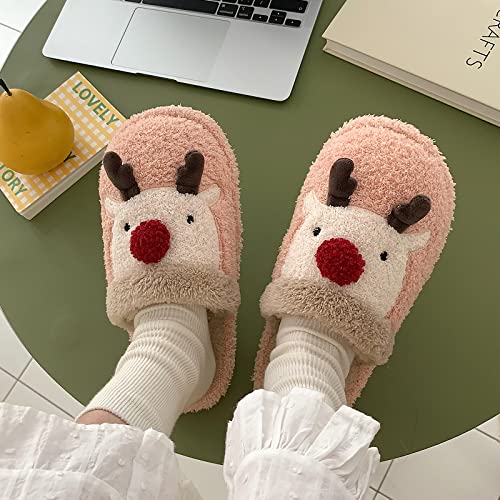 GREUS Cartoon Slippers for Women, Fuzzy Christmas Slippers Soft House Slippers Reindeer Home Indoor Warm Winter Elk Plush Slippers Non-slip Shoes Bedroom Outdoor2