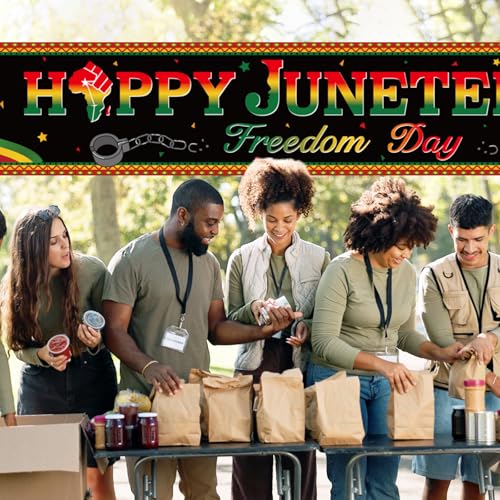 Image of Tiamon 3 Pcs Juneteenth Decorations Happy Juneteenth Banner with Bunting Fan Flag Africa America Pleated Half Fan Banner Freedom Day Party Supplies Backdrop for Outdoor Porch Garden