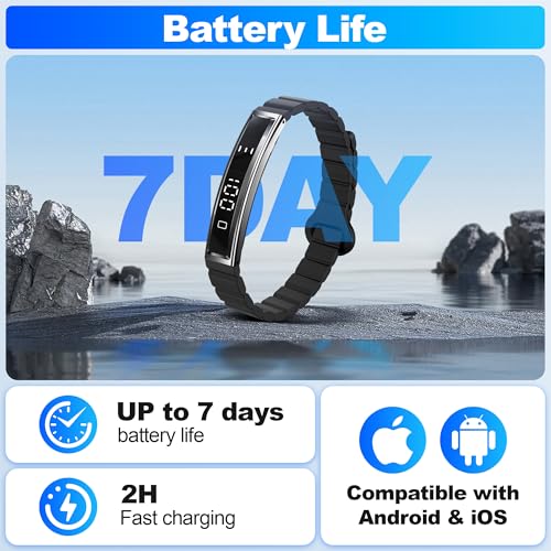 Image of Smart Bracelet for Women & Men, Health Activity & Fitness Tracker | Sleep Tracking, 24 /7 Heart Rate & Stress Monitor, Slim 16g Lightweight, 7-10 Day Battery, Free App, No Subscription, 2 Bands