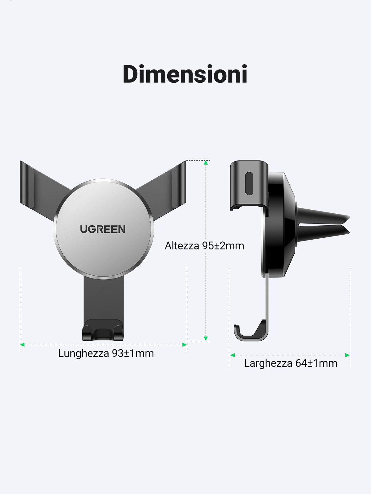 UGREEN Supporto Telefono Auto Gravità in Alluminio, Porta Cellulare Macchina per Bocchette d'Aria, Compatibile con iPhone 17 Pro Max Air/16/15/14; Galaxy S25/S24; google pixel 10/9/8, Grigio