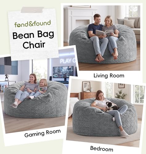 Image of 5FT Bean Bag Chair Oversized Bean Bags for Adults Large Bean Bag Beanbag Chair Washable Cover Quilted Plush Bean Bags Giant Memory Foam Bean Bag Chairs for Adults Pocket Bedrooms Living Room (Grey)