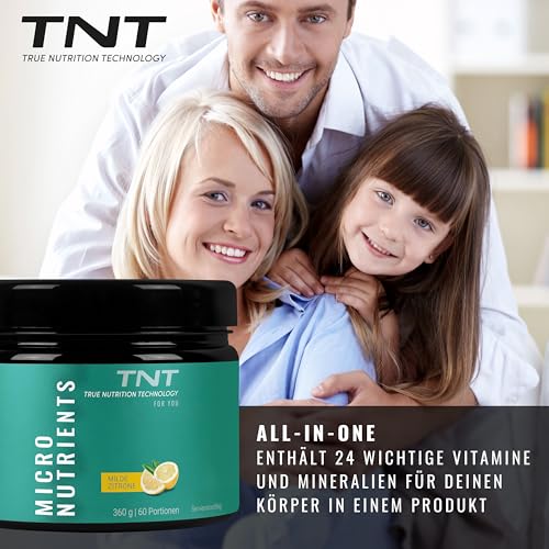 TNT Multivitamin Pulver mit 24 Vitaminen & Mineralien (360g) • Vitamin Komplex mit Grüntee Extrakt, Spirulina & Coenzym Q10 • Micronutrients (Mild Lemon)