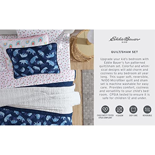 Image of Eddie Bauer - Full Size Quilt Set, Reversible Kids Bedding with Matching Shams, Ideal for Toddler Bedding Set (Camp Camo Navy, Full)