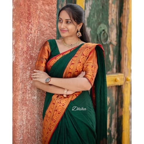 Image of Narayanpet Pure Cotton Avani Border Saree for Women with Running Blouse | Tassels | Traditional Woven Solid Design | Handloom Weave