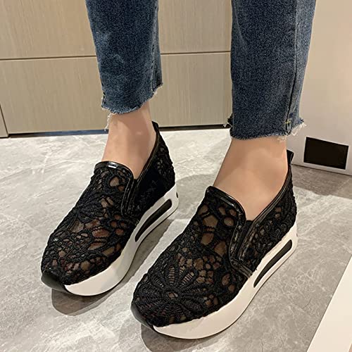 Women's Fashion Sneakers Mesh Floral Embroidery Platform Sneakers for Women 2024 Breathable Walking Shoes Comfortable Casual Wedge Slip On Work Shoes2