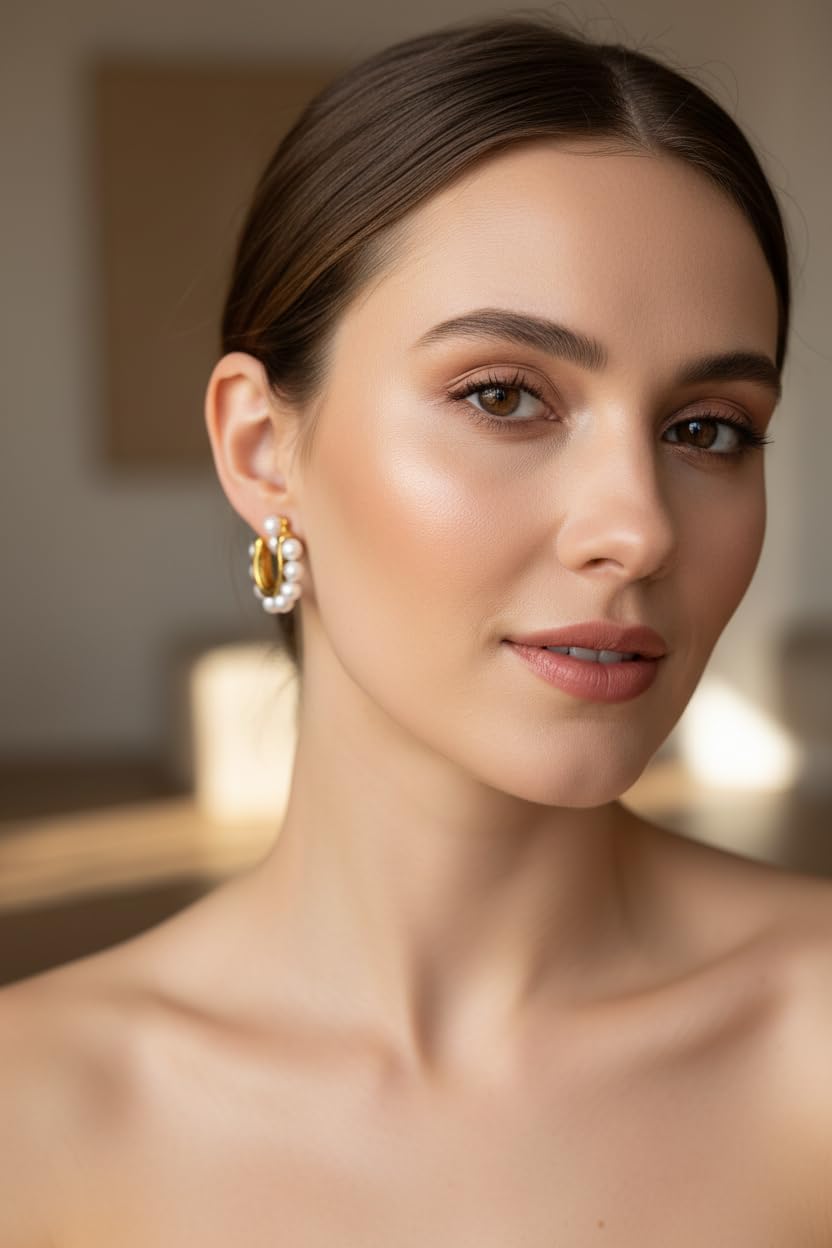 Huggie Orecchini in oro con perle – Orecchini a cerchio in acciaio inox 2,5 cm – Elegante Hoops da donna – Impermeabile e delicato sulla pelle – Gioielli regalo
