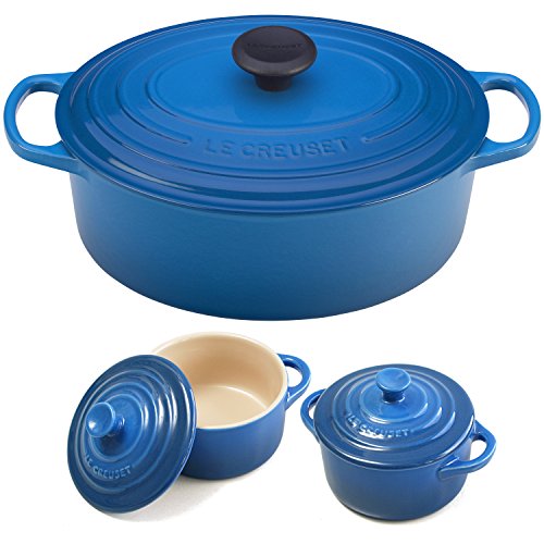 Le Creuset Signature Marseille Blue Enameled Cast Iron 5 Quart Oval French Oven