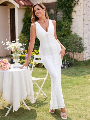 Parthea Summer Wedding Guest Dresses for Women V Neck Backless Elegant Sleeveless Floral Lace Bodycon Maxi Dress4