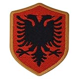 wm patch 2018 ebay zum aufbügeln/aufnähen benobler FanShirts4u Aufnäher - ALBANIEN - Wappen - 7 x 5,6cm - Bestickt Flagge Patch Badge Fahne Albania (goldene Umrandung)