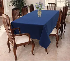 AIRWILL 100% Cotton Solid Pattern 8 Seater Rectangle Table Cover Sized, 56x95 inches (Blue, Pack of 1)