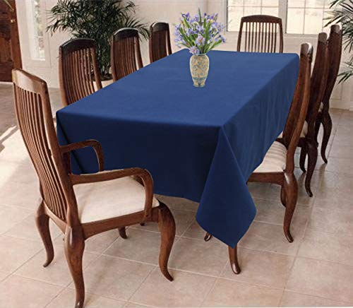 Image of AIRWILL 100% Cotton Solid Pattern 8 Seater Rectangle Table Cover Sized, 56x95 inches (Blue, Pack of 1)