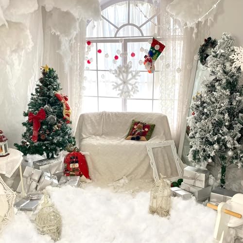 Image of winemana 30oz Christmas Fake Snow Decor, Artificial Snow for Indoor Decorating, Cotton Like Fluffy Snow Stuffing for Winter Mantle Village Houses Christmas Tree Craft White Snow Decor