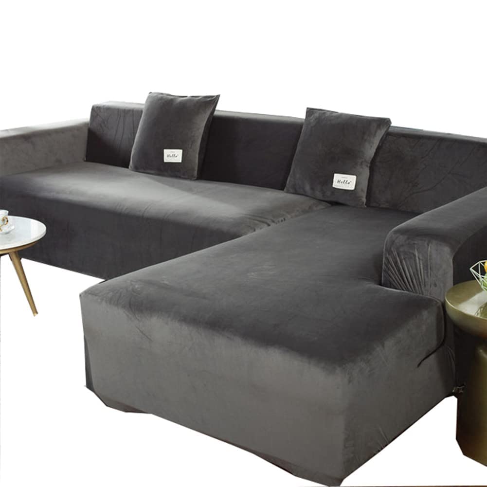 IZREEL Velvet Corner Sectional Couch Covers L Shape Sofa Cover for Living Room Super Soft Stretch U Shaped Sofa Slipcover Anti Slip Pets Dogs Furniture Protector,E,3seat