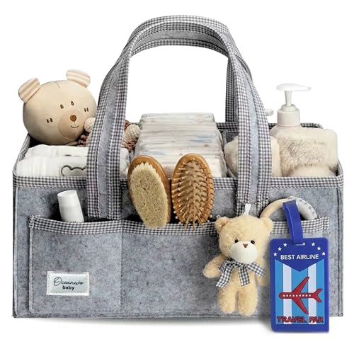 OCEANEVO Cute Felt Diaper Caddy Organiser Bag WITH Luggage Tag AN...
