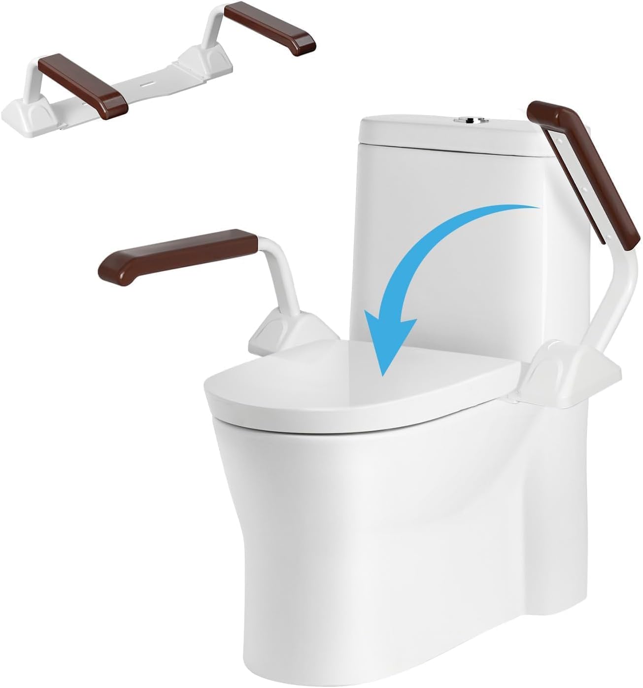 FSA/HSA Eligible Toilet Safety Rails for Seniors, Heavy Duty Foldable Toilet Support for Seniors, Elderly Toilet Seat Rails with Arms, Toilet Bars for Elderly and Disabled Up to 520LBS (Brown Color)