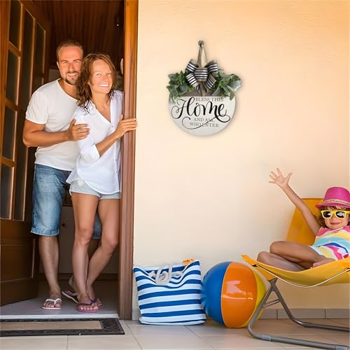 Uliomu WELCOME SIGN-U50 Sign For Front Door, Rustic Round Wood Wreaths Wall Hanging Outdoor Decor thumb #4