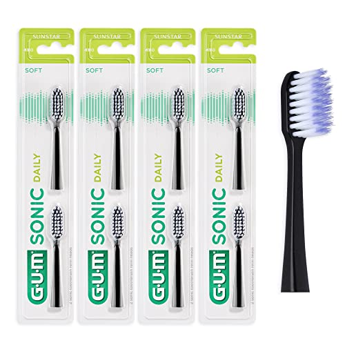GUM Sonic Daily Lot de 4X2 têtes de brosse à dents sonique de rechange pour brosse à dents sonique GUM Sonic Daily - Poils doux et microfins pour un nettoyage doux et en profondeur (Noir)