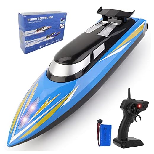 SZJJX RC Boat 2.4Ghz 25KM/H High Speed 4 Channels Remote Control Electric Racing Boat for Pools & Lakes Automatically 180° Flipping Transmitter with LCD Screen Blue