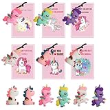 Valentines Day Gifts for Kids, Unicorn Valentines Cards for Kids, 24 Class Valentines Cards with 24 Unicorn Keychains, Valentine Classroom Exchange Card for Boys Girls School Classroom Gifts