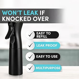 Hula Home Spray Bottle for Hair (10.1oz/300ml) - Powered by Flairosol® Spray Technology - Continuous Ultra Fine Mist Sprayer – For Hairstyling, Cleaning, Salons, Plants, Essential Oil & More - Black