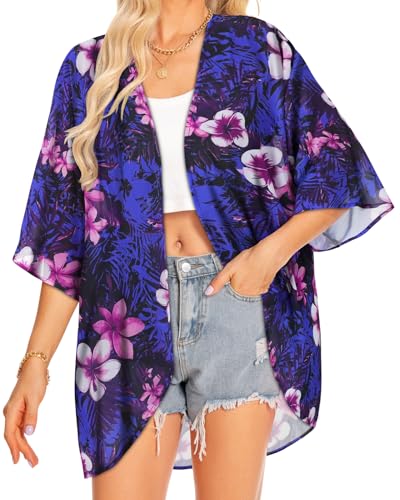 Image of Women Kimono Cardigans Casual Summer Tops Cover up Open Front Floral Print Resort Wear 2026