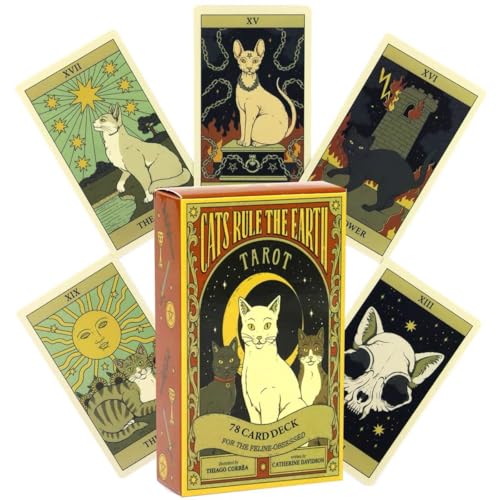 Katzen Tarotkarten für Anfänger, Cats Rule The Earth tarotkarten, 78 English Tarot Cards, Partyspiele Kartenspiele, geheimnisvolles Geschenk für Freund