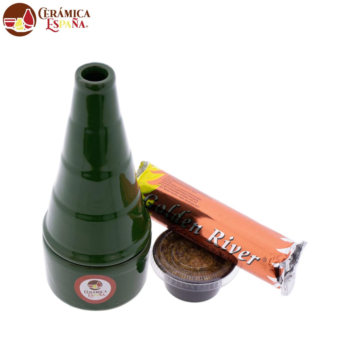 CERÁMICA ESPAÑA® | Incenso a camino verde | Incensieri religiosi | Incensieri in argilla | Incenso Pasqua | Bruciatore profumo | 8 x 8 x 18 cm | Accessori inclusi