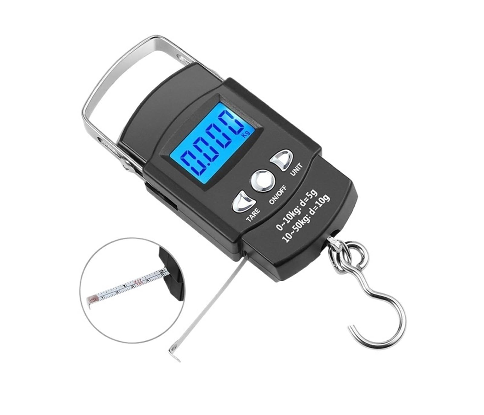 Waga bagażowa, 8-częściowa, precyzyjna, cyfrowa waga elektroniczna LCD z miarką, wędkarska 50 kg, przenośna do walizki podróżnej z wagą