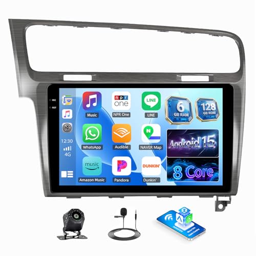 Android 15, 4G+128G GOHHDL Radio Coche para Volkswagen VW Golf 7 2012-2020 Carplay Android Auto, Radio para Coche de 9 Pulgadas 2Din con GPS Navi WiFi Bluetooth FM/RDS EQ SWC Cámara&Mic