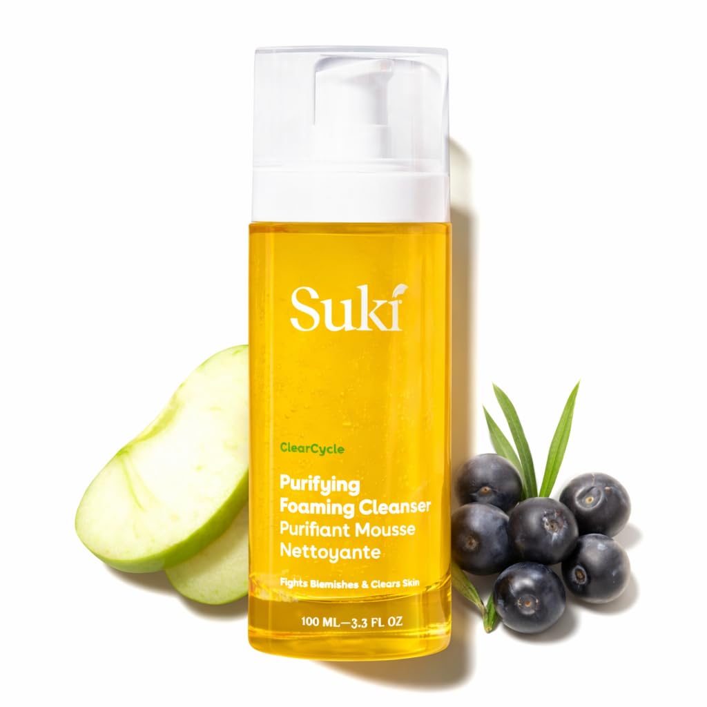 Suki Purifying Foaming Cleanser Face Wash with Apple Enzymes Anthocyanins & Polyphenols for Deep Pore Cleansing on Oily Dry Sensitive Skin, Clarifying Blemish Control, Hydrating Daily Facial Wash