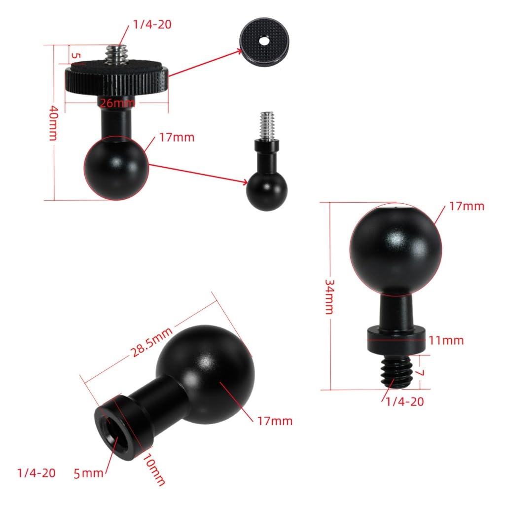 YUSHTPO Aluminum 17Mm Head 1/4 Screw Adapter Navigation Mount Connector Holder for Mobile & Tablet