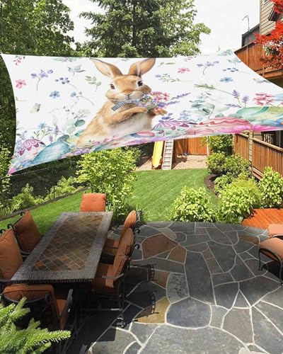 Boanket Sun Shade Sail 14' x 18', Easter Bunny Large Heavy Duty Outdoor Shades Sun Screen, Spring Floral Botanical Colorful Eggs Shade Cloth for Patio Deck Terrace Garden Lawns Beach Backyard