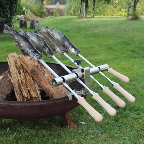 Grill den Spieß Steckerlfisch Halter/Feuerschale/Edelstahlspieße / 4...