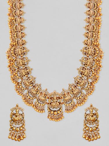 Image of Rubans Gold Plated Temple Necklace Set Traditional Statement Jewellery Gift for Women & Girls
