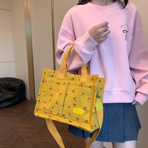Image of Cherry Tote Bag for Women Canvas Patched Purse Cute Shoulder Bag Multi-Pocket Satchel Handbag for work travel