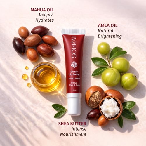 Image of Tinted Glossy Lip Butter - Burnt Terra 12ml | Amla & Mahua Oil Infused | For Dry & Chapped Lips | For Pigmented Lips