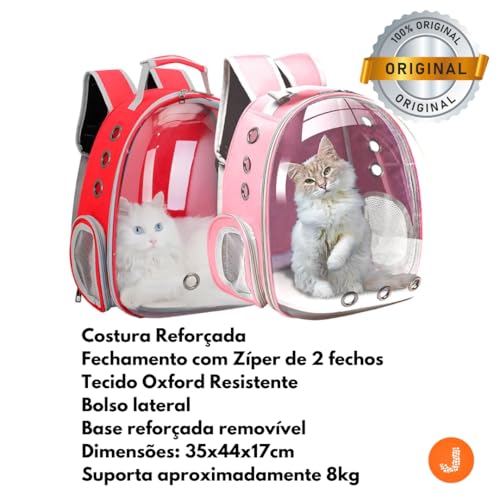 Mochila Bolsa Pet Transparente para Cães Gatos Pequenos até 8kg Cápsula com Plástico Reforçado Alças