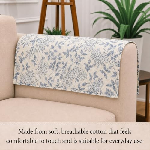 Image of STITCHNEST 'Frostvine Collection' Sofa Armrest Cover | Cotton Quilted Fabric, Washable & Durable for Modern Living (18 x 22 Inches)