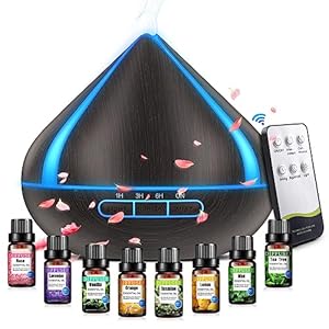 500ml Essential Oil Diffusers With 8 Essential Oils Set, Aromatherapy Diffusers With Remote Control, 4 Timer,Auto-Waterless Shut-Off For Bedroom, Large Room