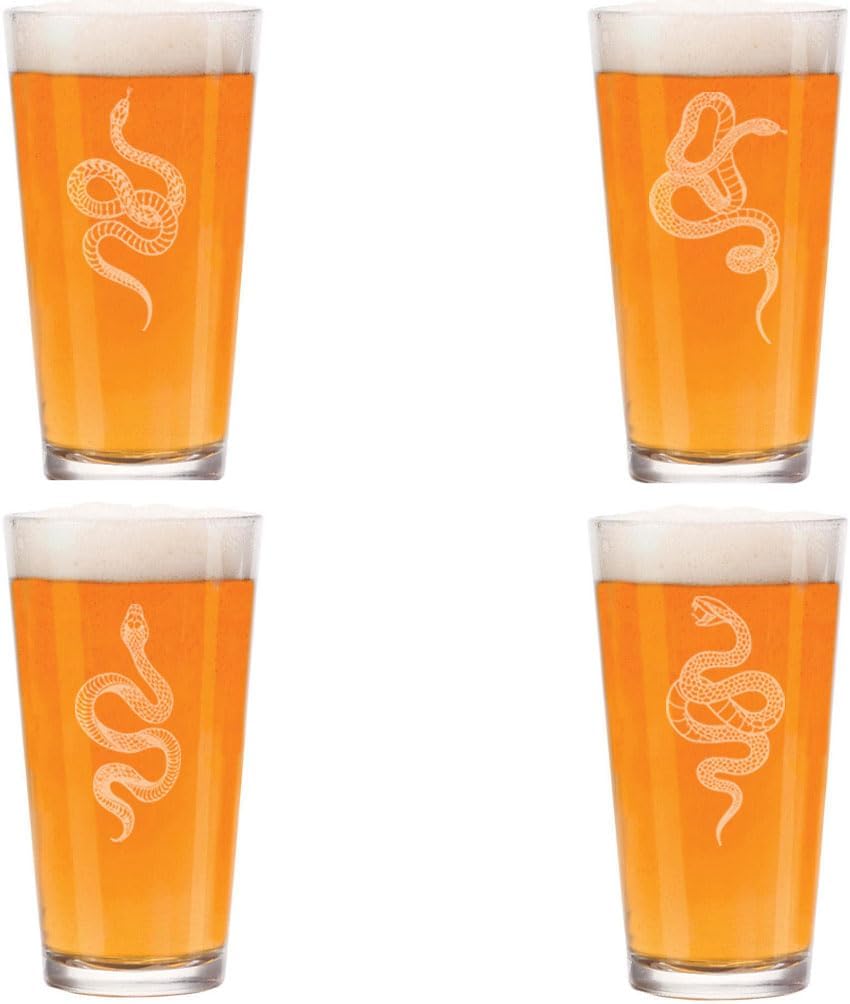 MIP 16 oz Beer Pint Glass Gift Set Of 4 Snake Collection