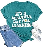 MAIHUN Women Teacher Life Shirt Teacher Gift Short Sleeve Shirts Its a Beautiful Day for Learning T-Shirt