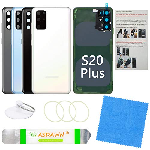 Galaxy S20+ Back Glass Cover Replacement Housing Door w/Pre-Installed Camera Lens+Installation Manual+All The Adhesive+Tools for Samsung Galaxy S20 Plus 5G SM-G985 SM-G986 All Carriers (Cloud White)