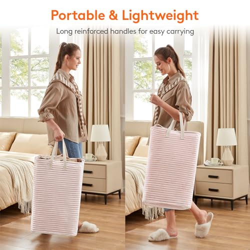 Image of Lifewit 3 Pack Laundry Basket 80L Each, Collapsible Clothes Hamper with Reinforced Handles, Freestanding Waterproof Design for Bedroom and Laundry Room, Pink 240L Total