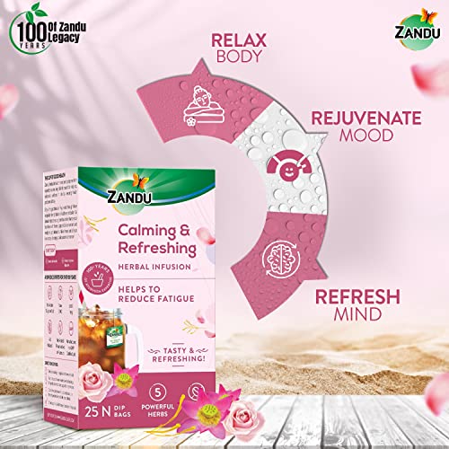 Image of Zandu Calming & Refreshing Herbal Infusion: 1st Ayurvedic Iced Herbal Tea With Taste & Health Benefits | Reduces Fatigue, Improves Skin Health & Promotes Digestion (25 Tea bags)