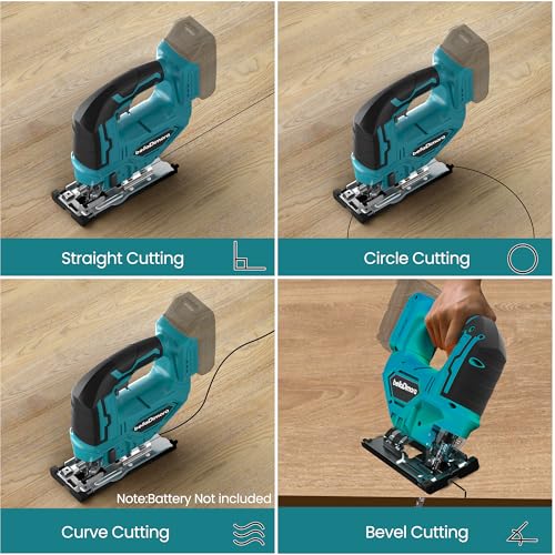 Cordless Jigsaw for Makita 18V Battery (Battery Not Included) Cordless Jig Saw with LED Work Light, 0°-45°Bevel Cuts, 3 Orbital Settings for Straight/Curve/Bevel/Circle Cutting - Image 2